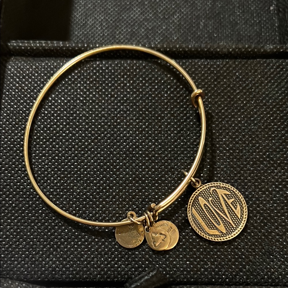 Alex And Ani Gold Bangle Bracelet With Love Charm